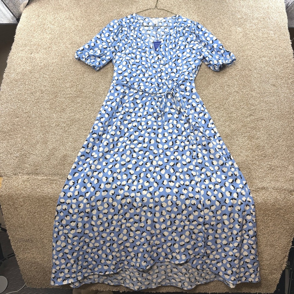POPSUGAR Blue Floral Wrap Maxi Dress Blooms Womens M NEW Garden Party Boho White